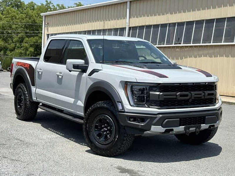 Original white Ford pickup photographed outdoors.